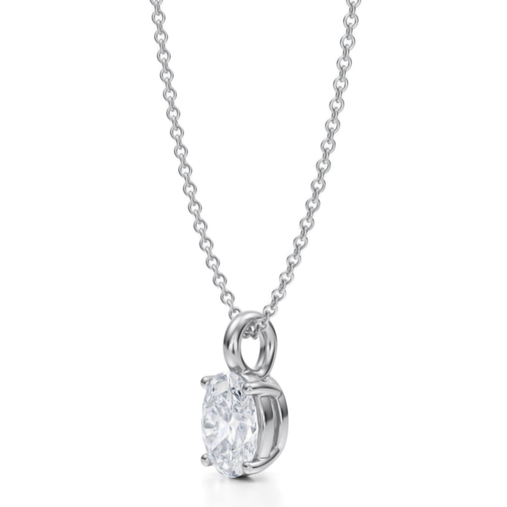 Oval Solitaire Lab Diamond Pendant Necklace 14K White Gold (1.00ct)