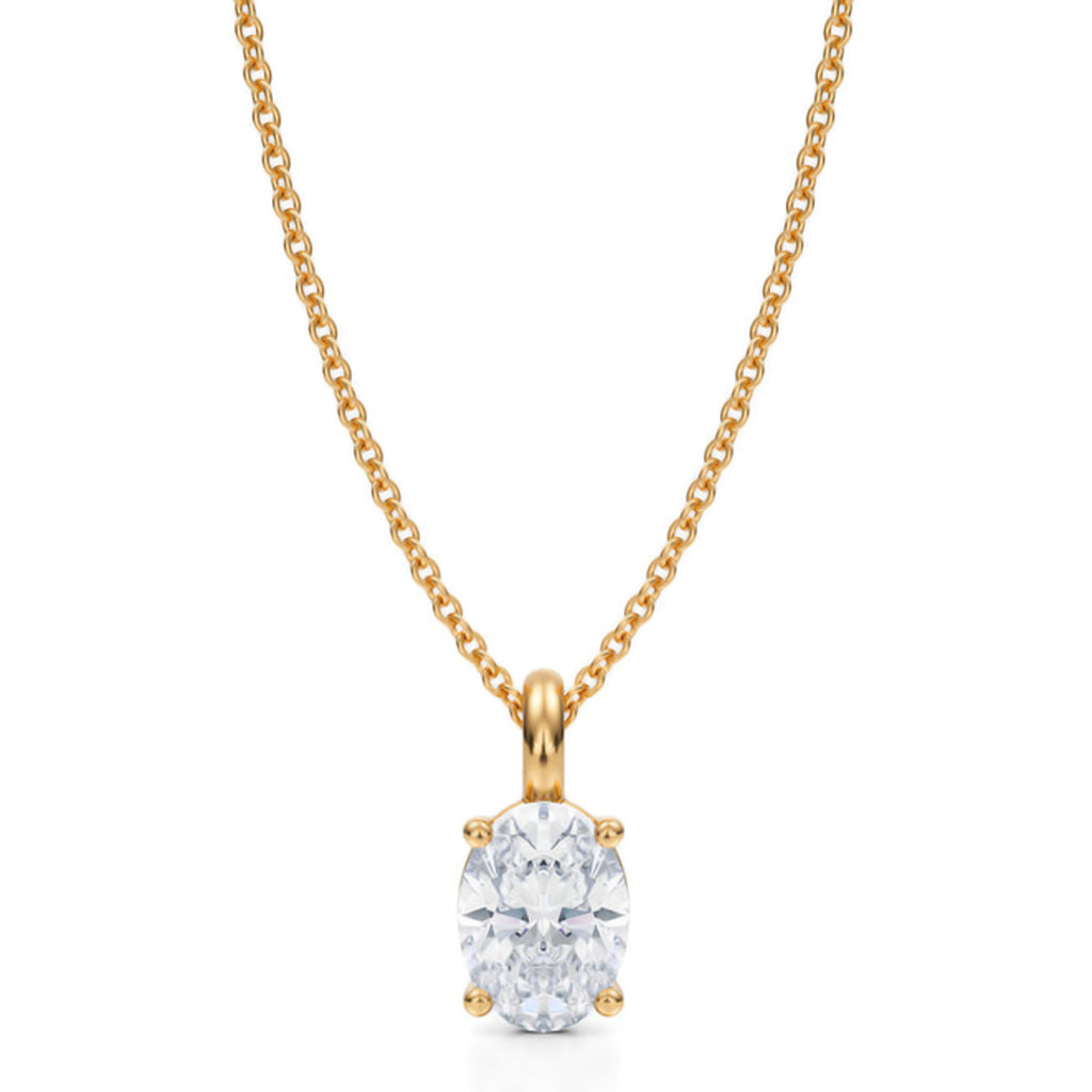 Oval Solitaire Lab Diamond Pendant Necklace 14K Yellow Gold (1.00ct)