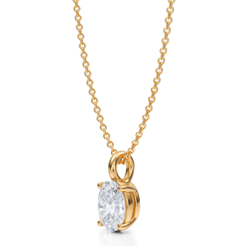 Oval Solitaire Lab Diamond Pendant Necklace 14K Yellow Gold (1.00ct)