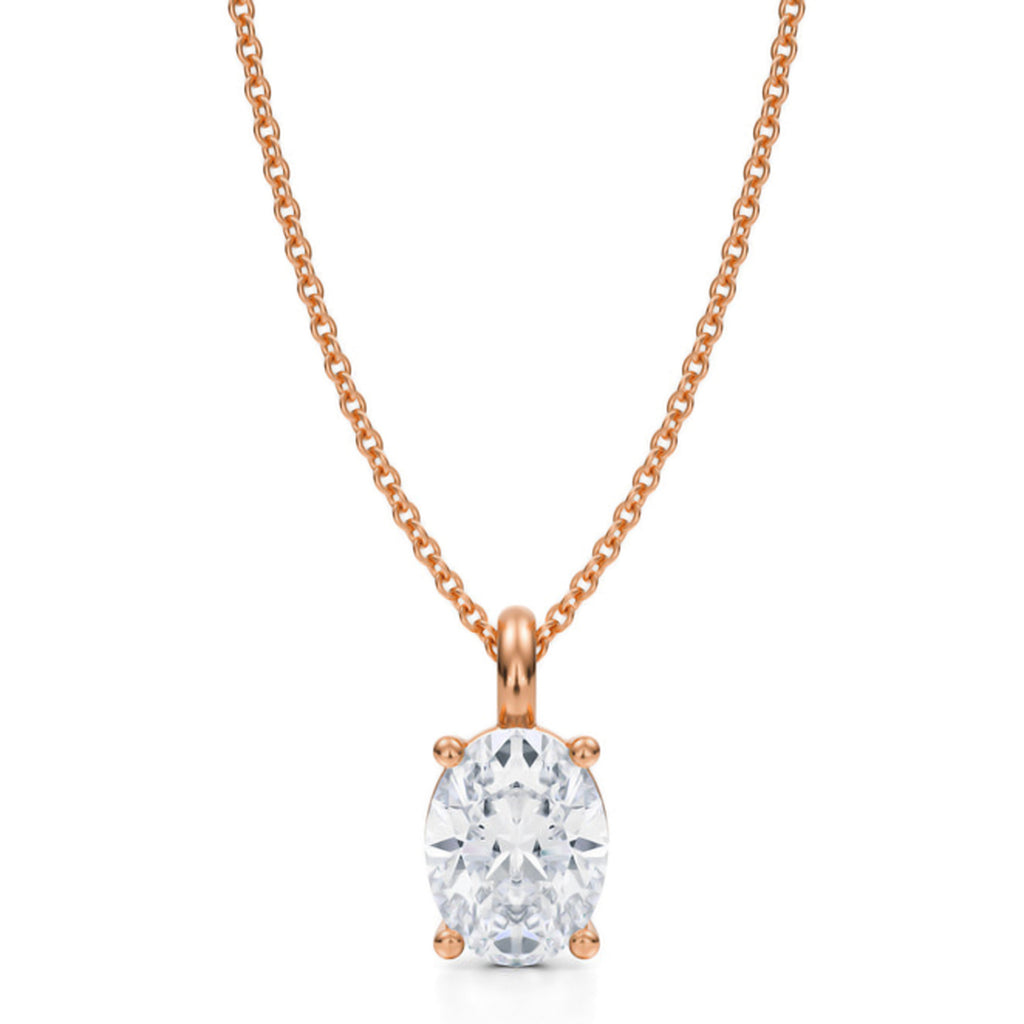 Oval Solitaire Lab Diamond Pendant Necklace 14K Rose Gold (1.50ct)