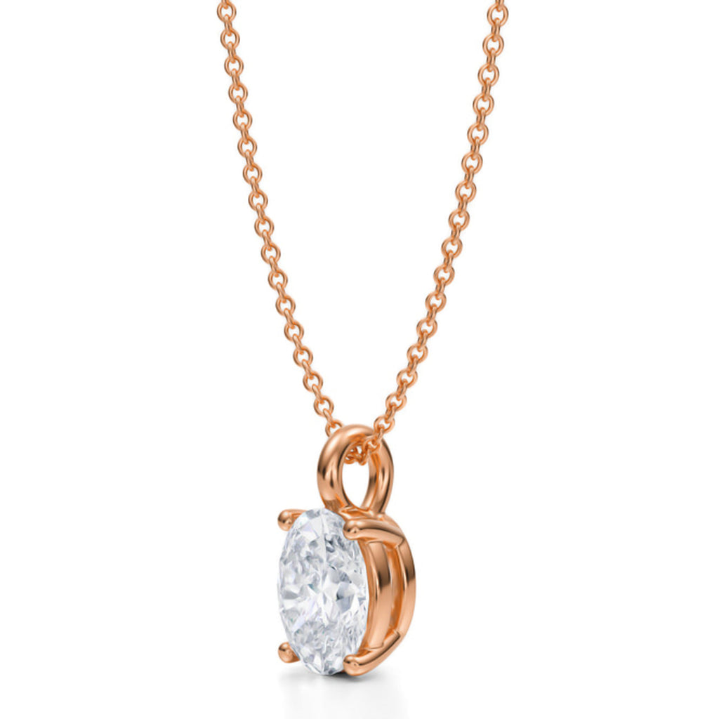 Oval Solitaire Lab Diamond Pendant Necklace 14K Rose Gold (1.50ct)