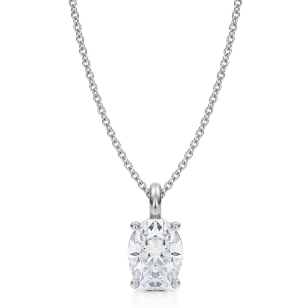 Oval Solitaire Lab Diamond Pendant Necklace 14K White Gold (1.50ct)