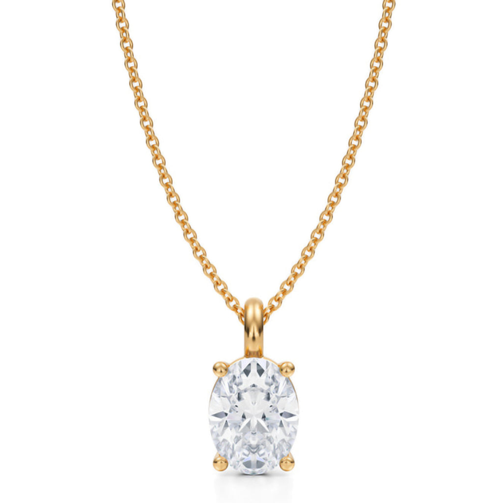 Oval Solitaire Lab Diamond Pendant Necklace 14K Yellow Gold (1.50ct)