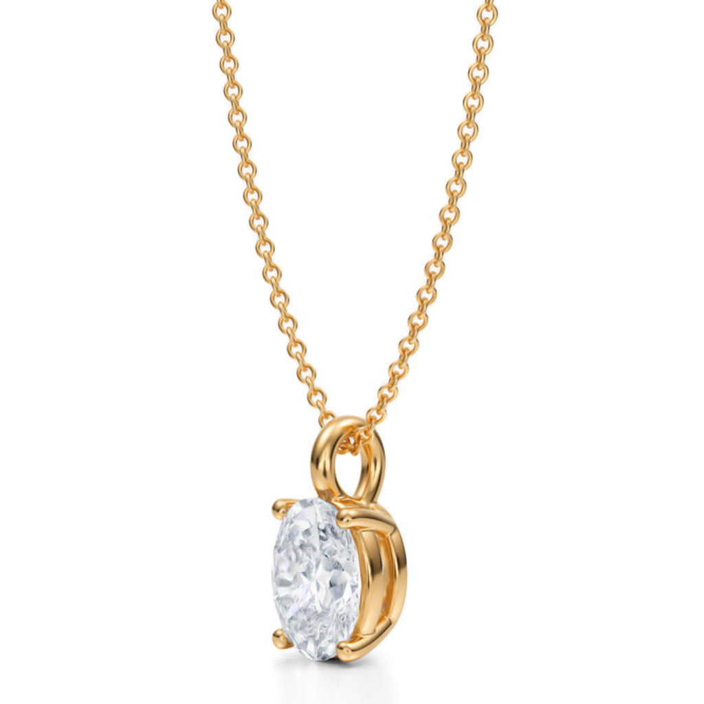 Oval Solitaire Lab Diamond Pendant Necklace 14K Yellow Gold (1.50ct)