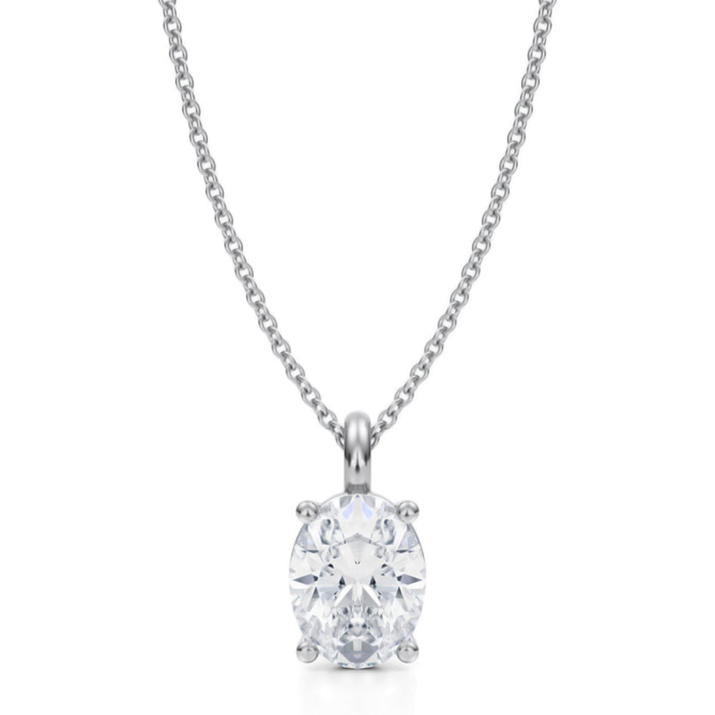 Oval Solitaire Lab Diamond Pendant Necklace 14K White Gold (2.00ct)