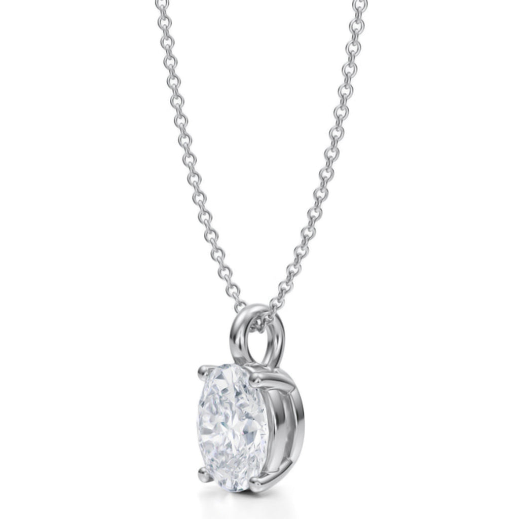 Oval Solitaire Lab Diamond Pendant Necklace 14K White Gold (2.00ct)