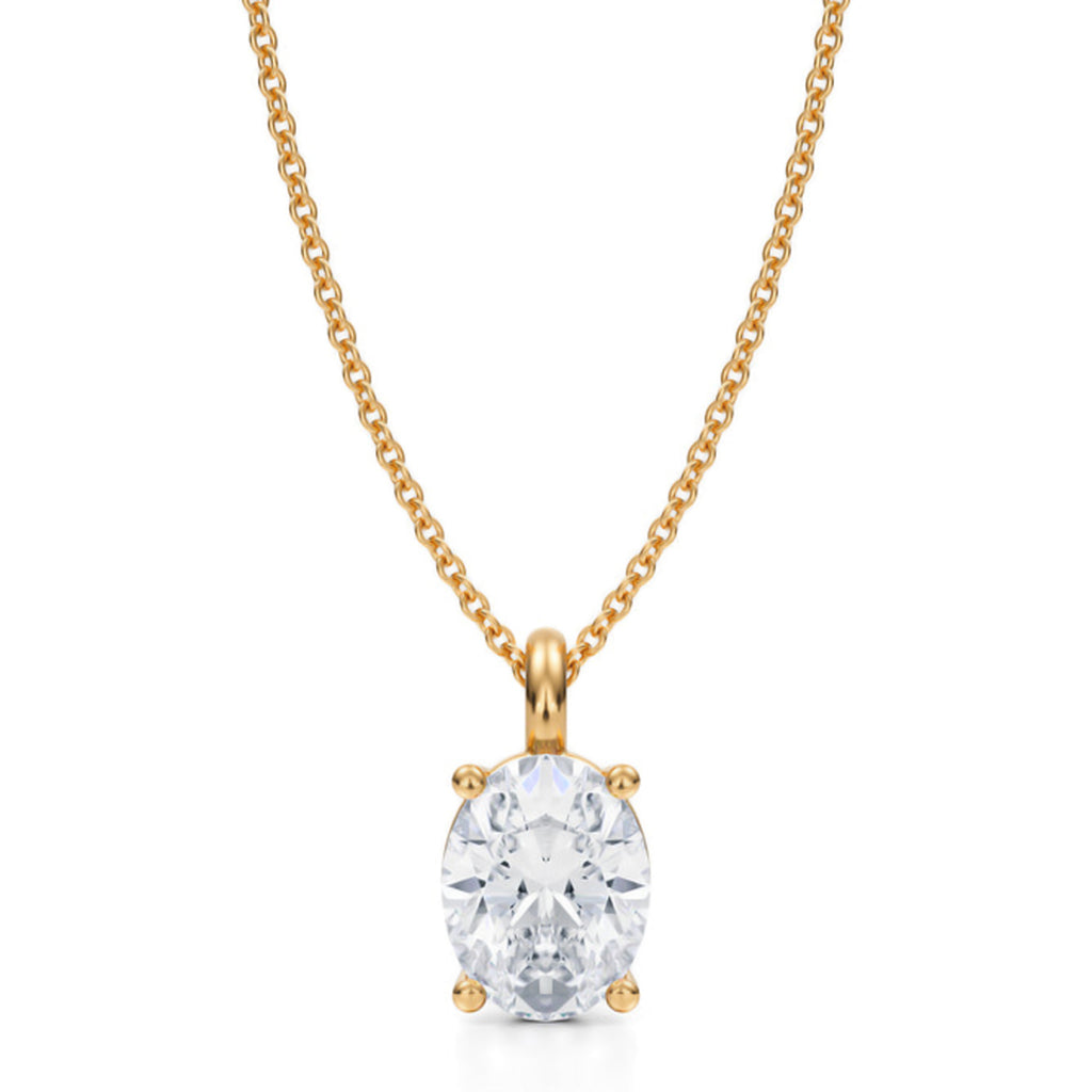 Oval Solitaire Lab Diamond Pendant Necklace 14K Yellow Gold (2.00ct)