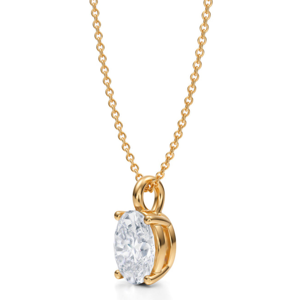 Oval Solitaire Lab Diamond Pendant Necklace 14K Yellow Gold (2.00ct)