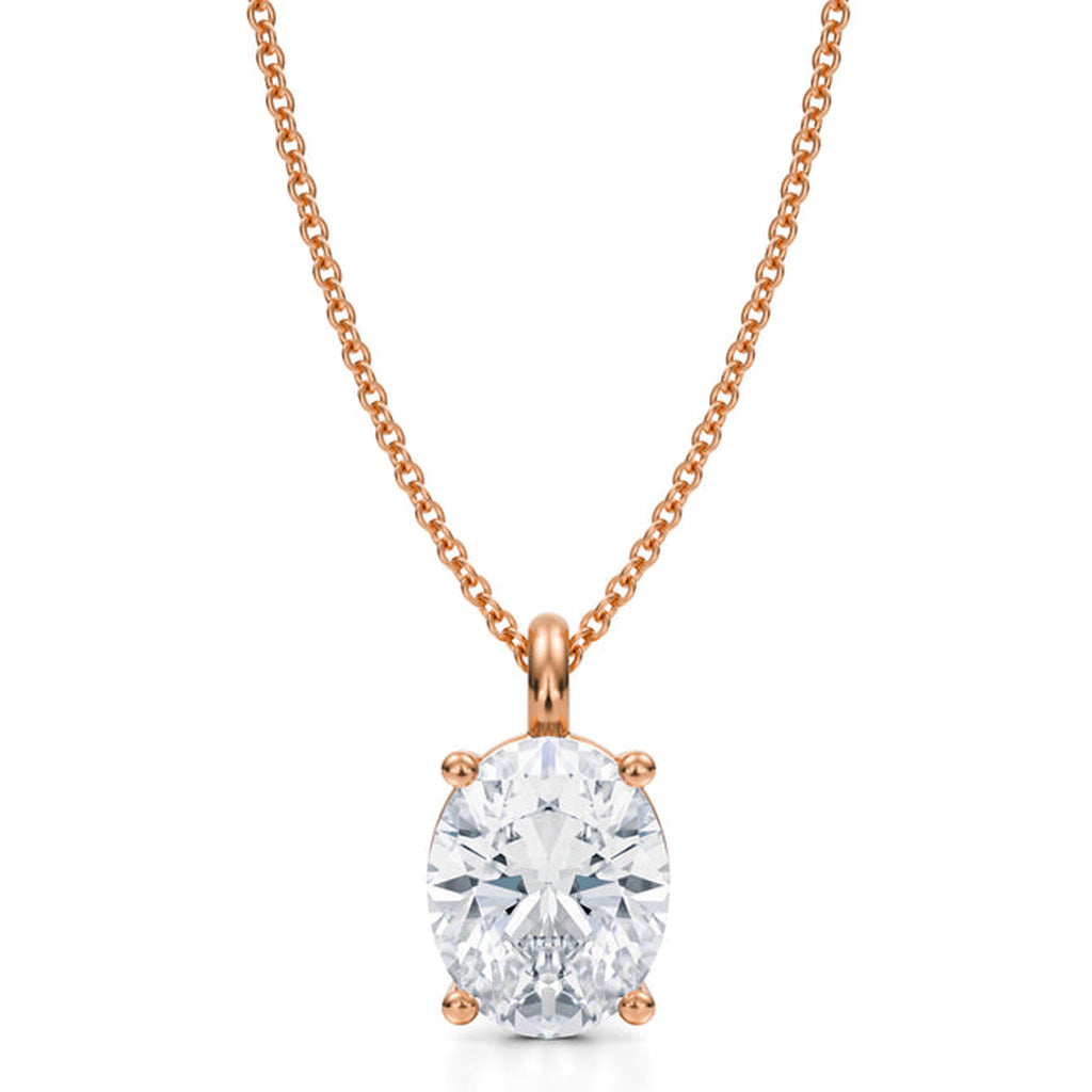 Oval Solitaire Lab Diamond Pendant Necklace 14K Rose Gold (2.50ct)