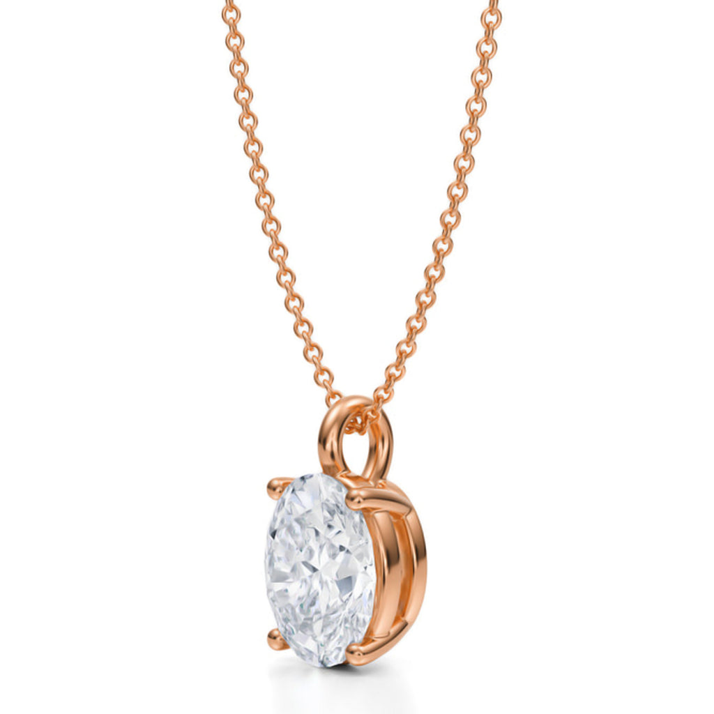 Oval Solitaire Lab Diamond Pendant Necklace 14K Rose Gold (2.50ct)