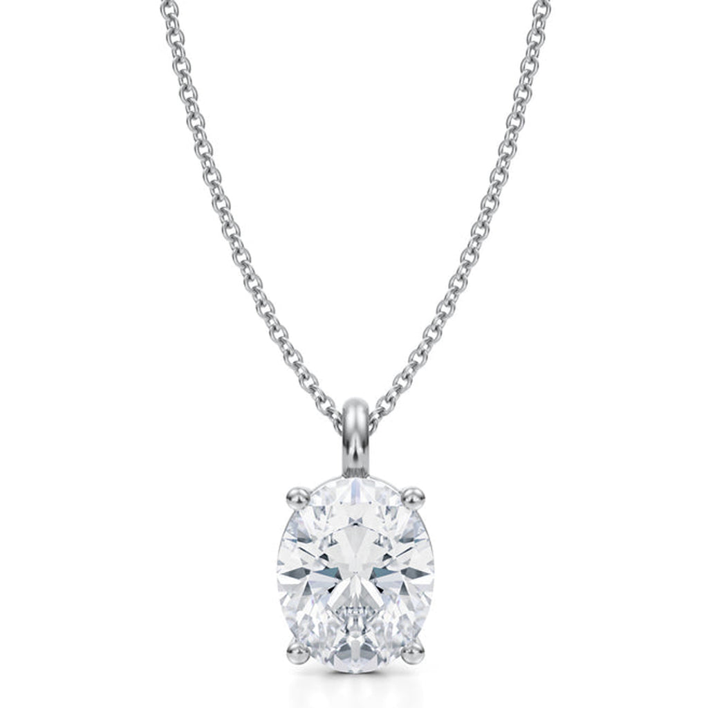 Oval Solitaire Lab Diamond Pendant Necklace 14K White Gold (2.50ct)