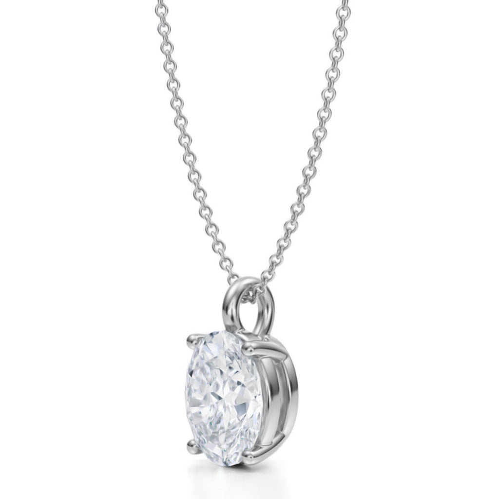 Oval Solitaire Lab Diamond Pendant Necklace 14K White Gold (2.50ct)