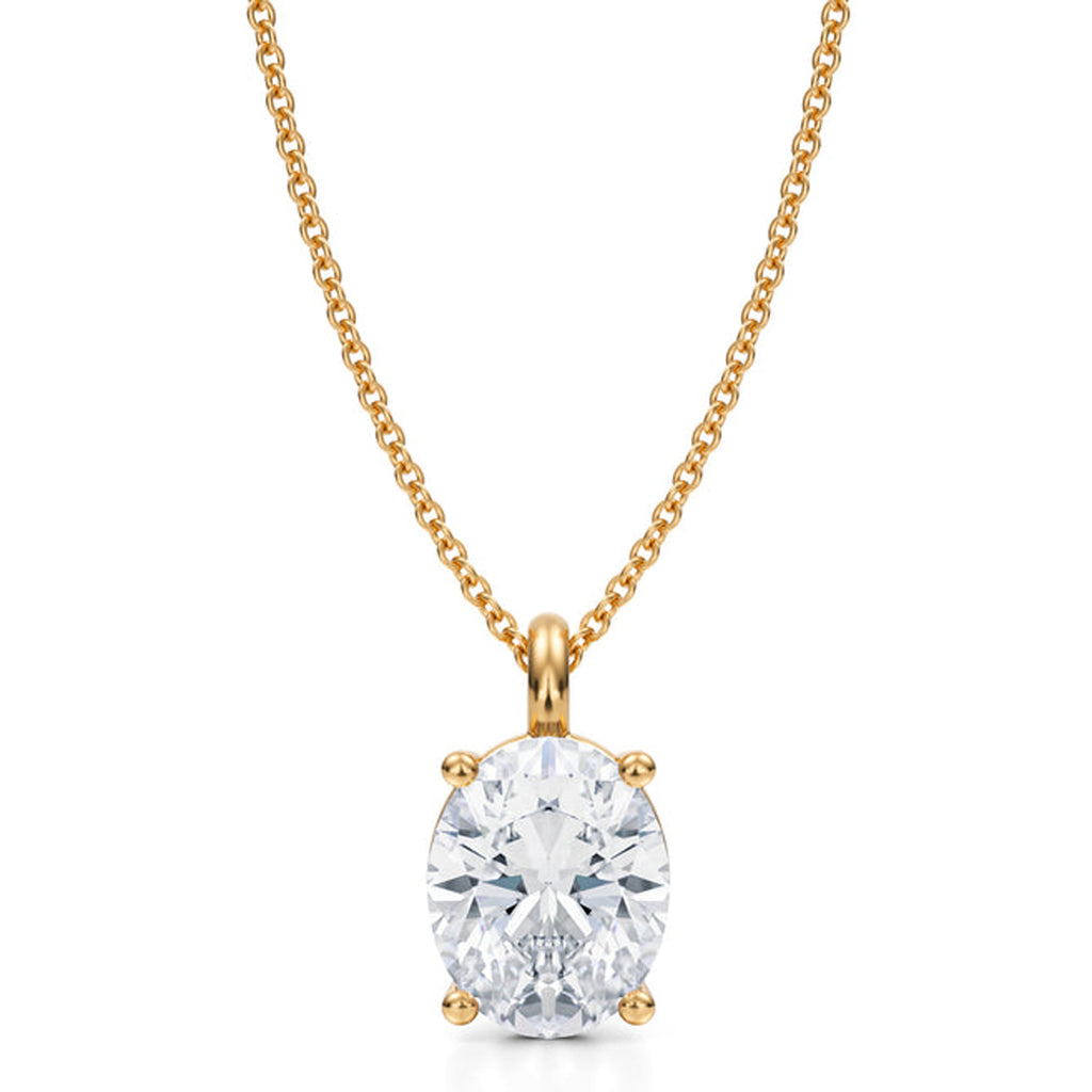 Oval Solitaire Lab Diamond Pendant Necklace 14K Yellow Gold (2.50ct)