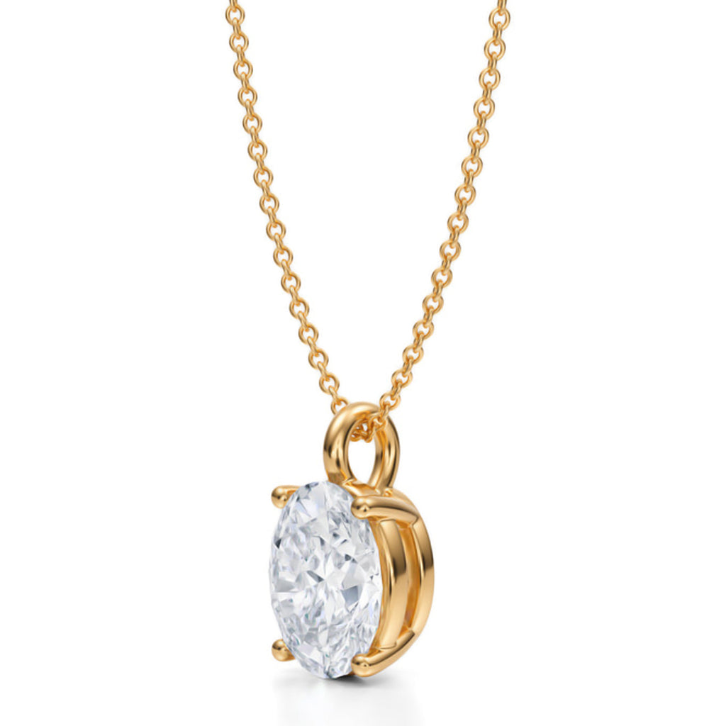 Oval Solitaire Lab Diamond Pendant Necklace 14K Yellow Gold (2.50ct)