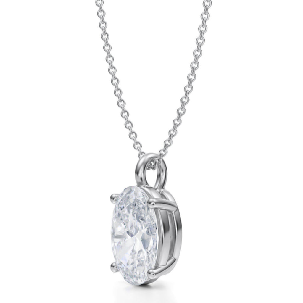 Oval Solitaire Lab Diamond  Pendant Necklace 14K White Gold (3.00ct)