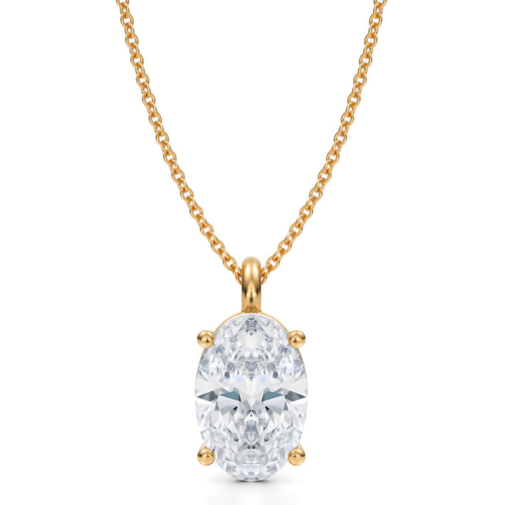 Oval Solitaire Lab Diamond Pendant Necklace 14K Yellow Gold (3.00ct)