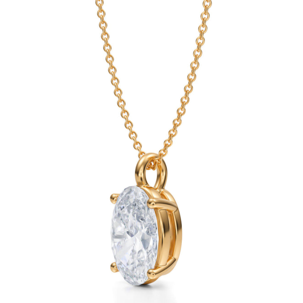 Oval Solitaire Lab Diamond Pendant Necklace 14K Yellow Gold (3.00ct)