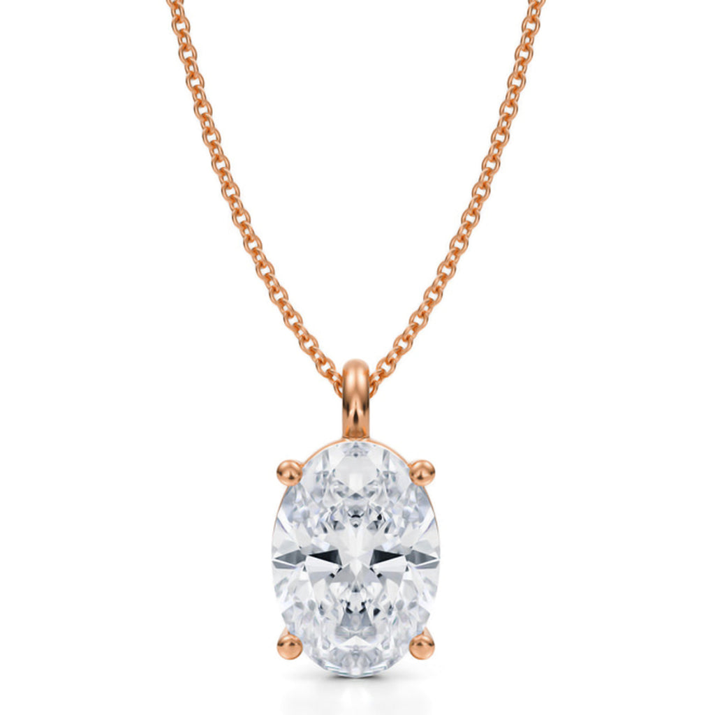 Oval Solitaire Lab Diamond Pendant Necklace 14K Rose Gold (3.50ct)