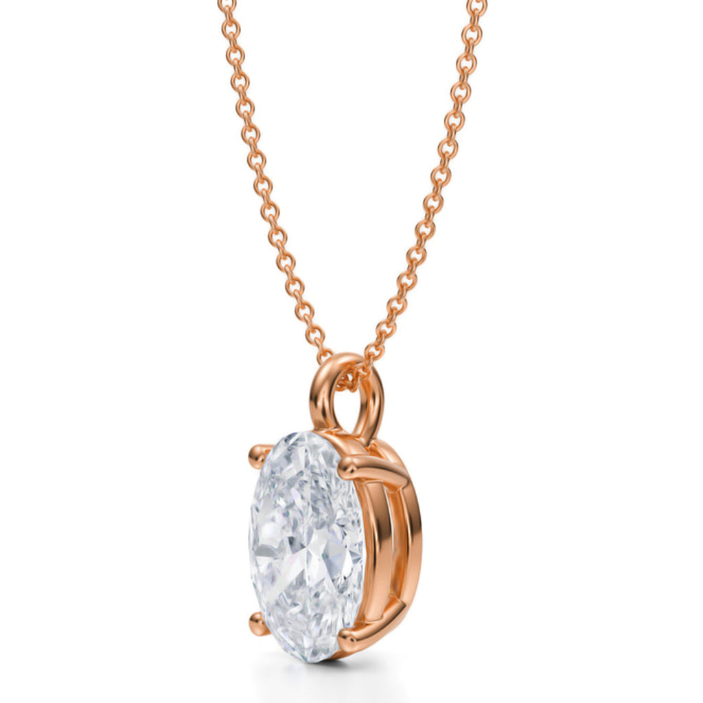 Oval Solitaire Lab Diamond Pendant Necklace 14K Rose Gold (3.50ct)