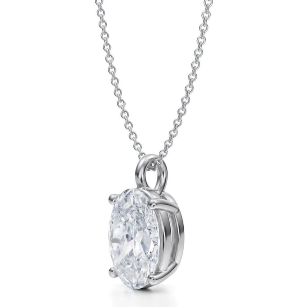 Oval Solitaire Lab Diamond Pendant Necklace 14K White Gold (3.50ct)