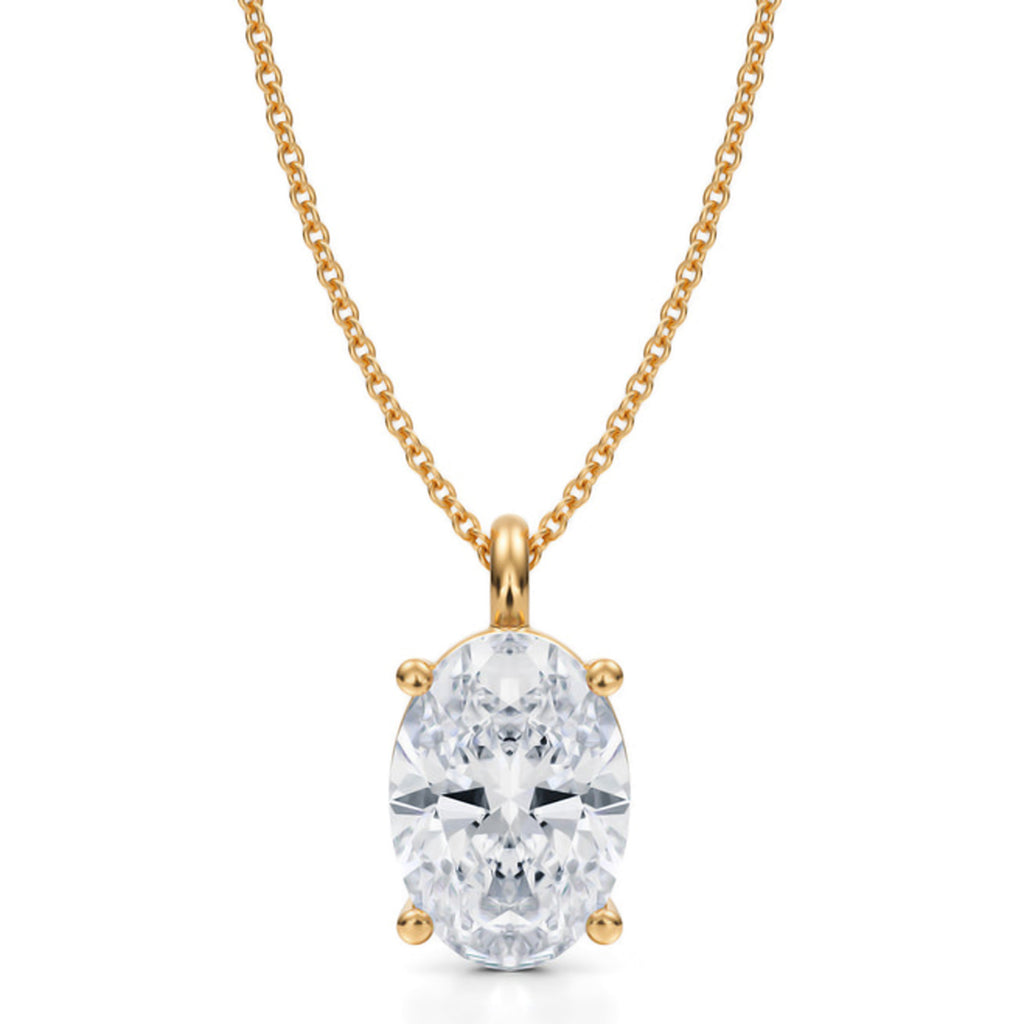 Oval Solitaire Lab Diamond Pendant Necklace 14K Yellow Gold (3.50ct)