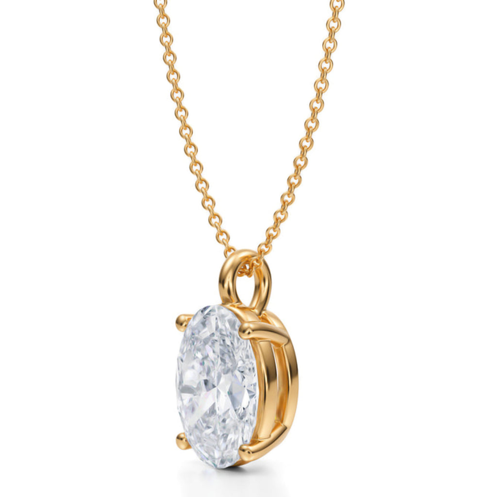 Oval Solitaire Lab Diamond Pendant Necklace 14K Yellow Gold (3.50ct)