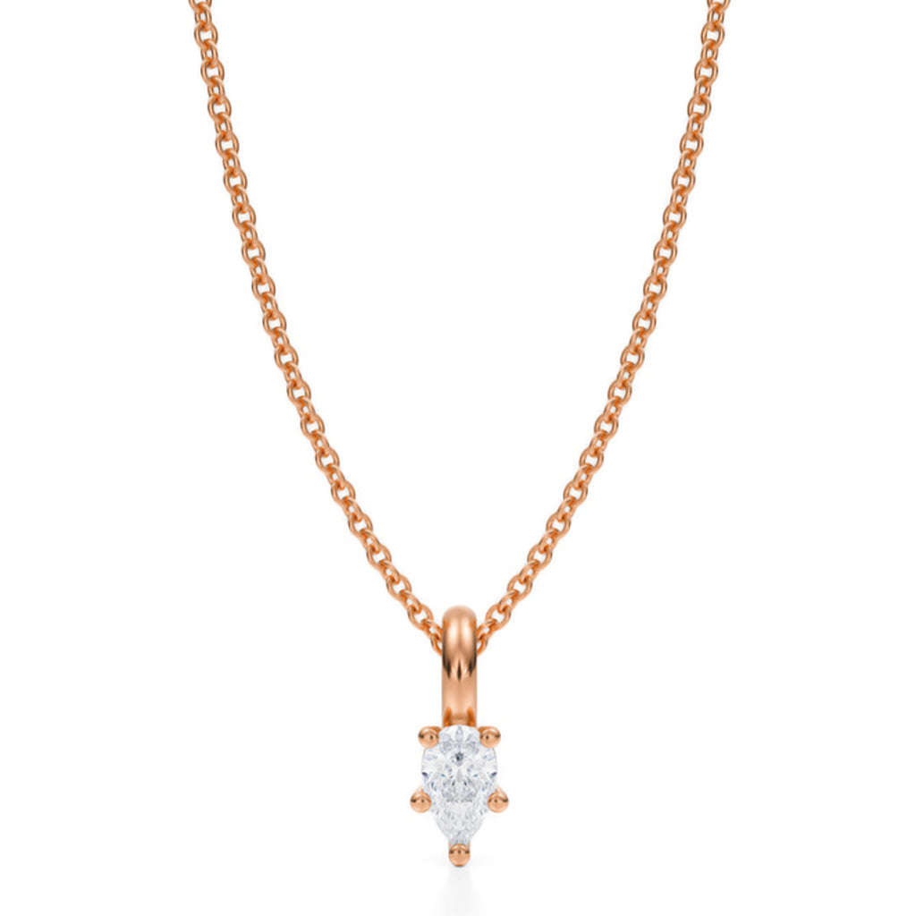 Pear Solitaire Lab Diamond Pendant Necklace 14K Rose Gold (0.25ct)