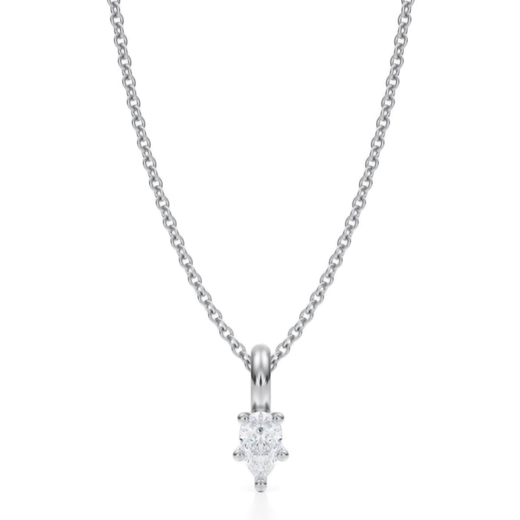 Pear Solitaire Lab Diamond Pendant Necklace 14K White Gold (0.25ct)