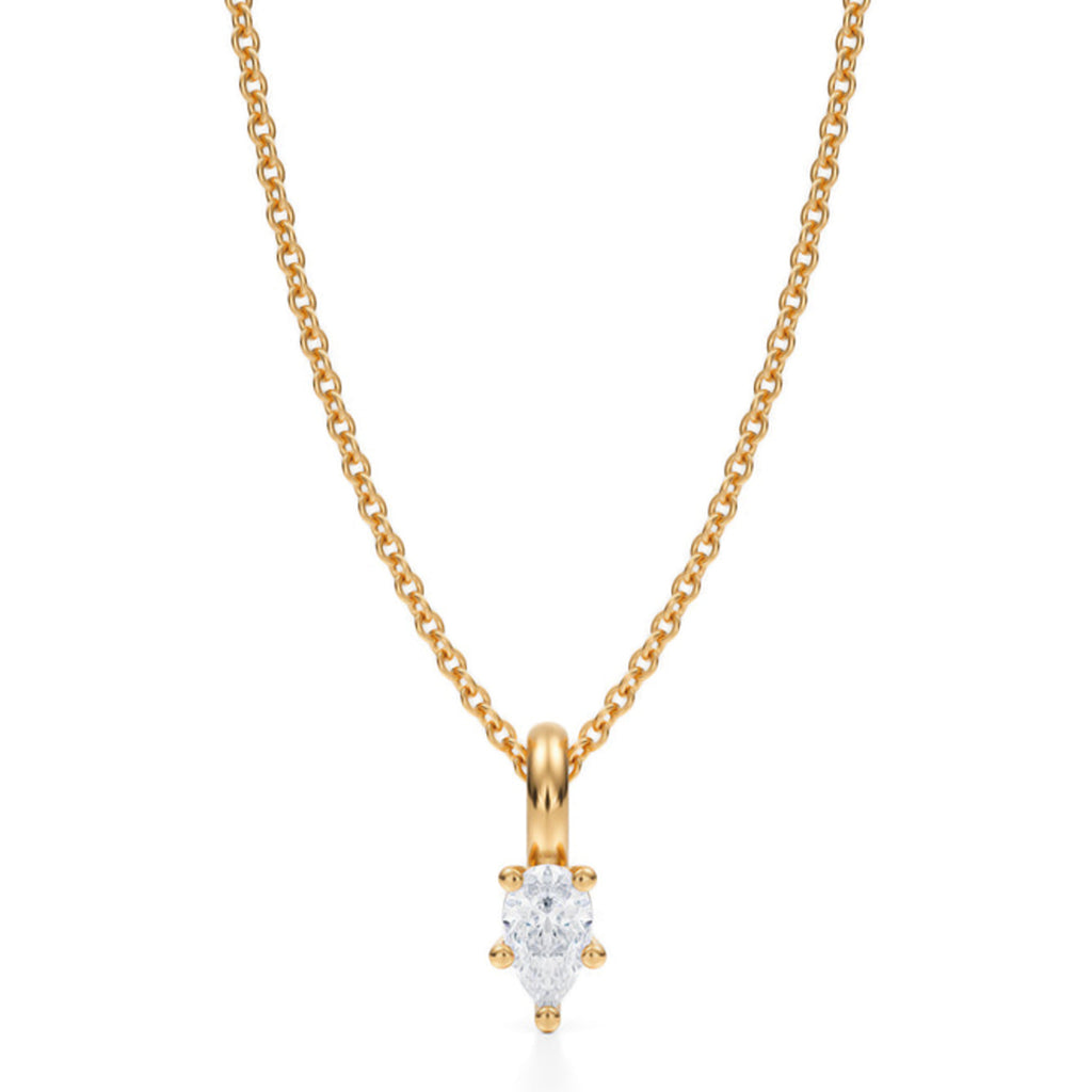 Pear Solitaire Lab Diamond Prong Pendant Necklace 14K Yellow Gold (0.25ct)