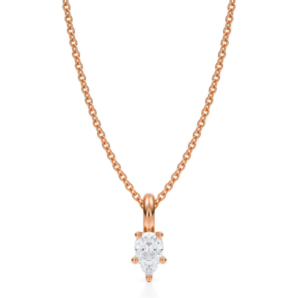 Pear Solitaire Lab Diamond Pendant Necklace 14K Rose Gold (0.33ct)