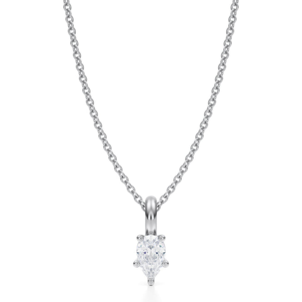 Pear Solitaire Lab Diamond Pendant Necklace 14K White Gold (0.33ct)