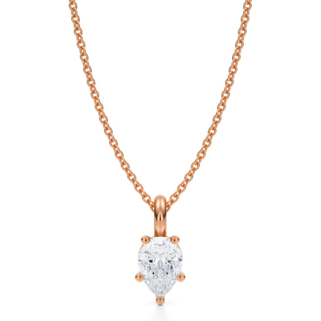Pear Solitaire Lab Diamond Pendant Necklace 14K Rose Gold (0.75ct)