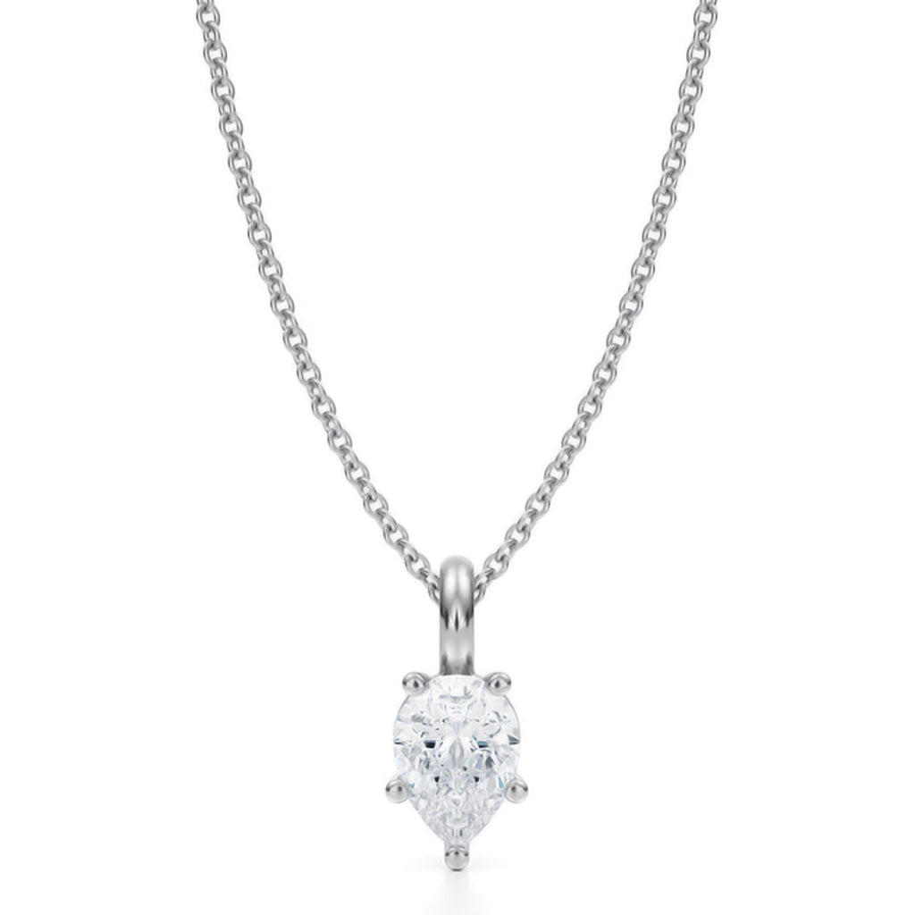 Pear Solitaire Lab Diamond Pendant Necklace 14K White Gold (0.75ct)