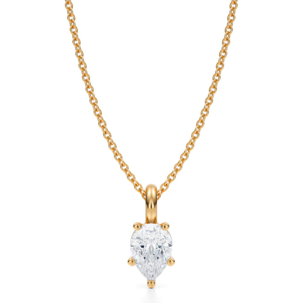 Pear Solitaire Lab Diamond Pendant Necklace 14K Yellow Gold (0.75ct)