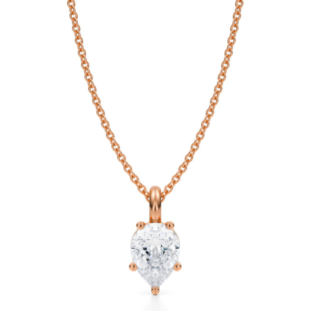 Pear Lab Diamond Prong Pendant Necklace 14K Rose Gold (1.00ct)