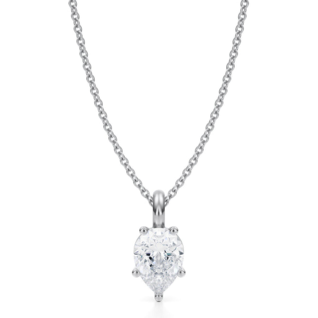 Pear Solitaire Lab Diamond Pendant Necklace 14K White Gold (1.00ct)