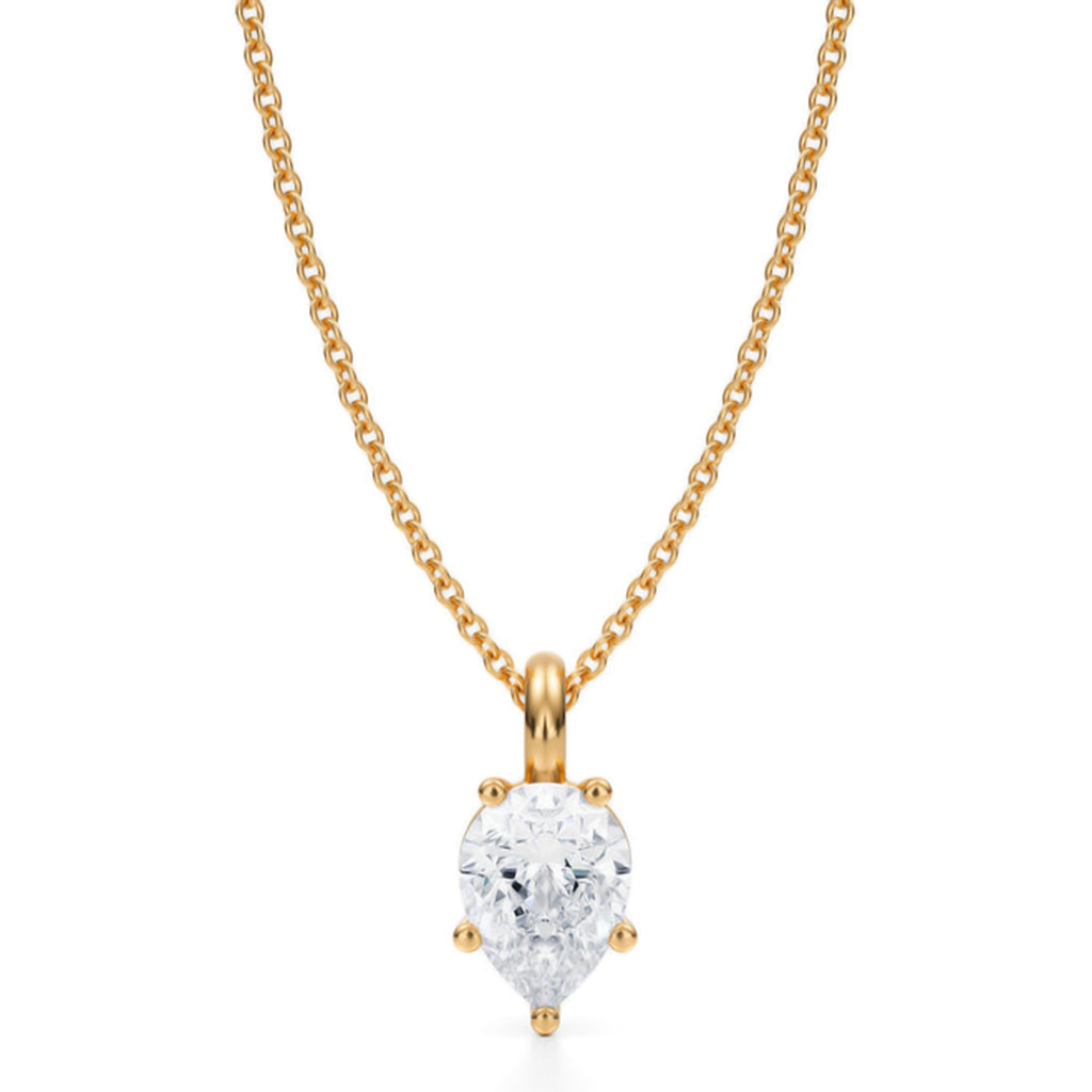 Pear Lab Diamond Prong Pendant Necklace 14K Yellow Gold (1.00ct)
