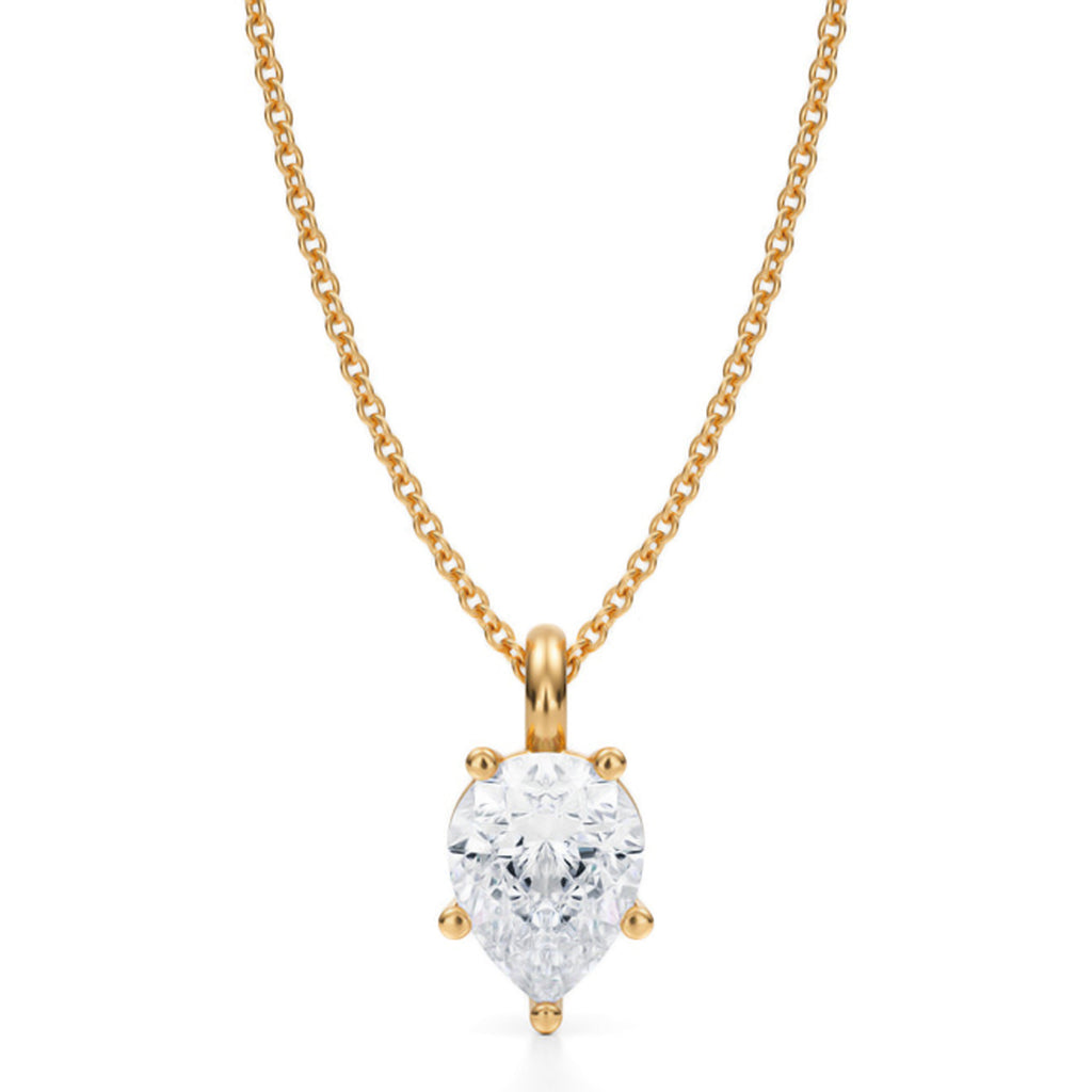 Pear Solitaire Lab Diamond Prong Pendant Necklace 14K Yellow Gold (1.50ct)