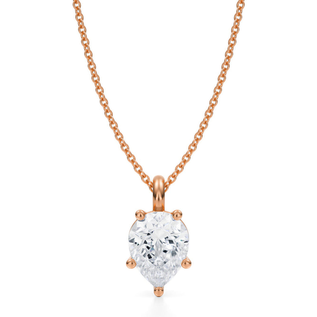 Pear Lab Diamond Prong Pendant Necklace 14K Rose Gold (2.00ct)
