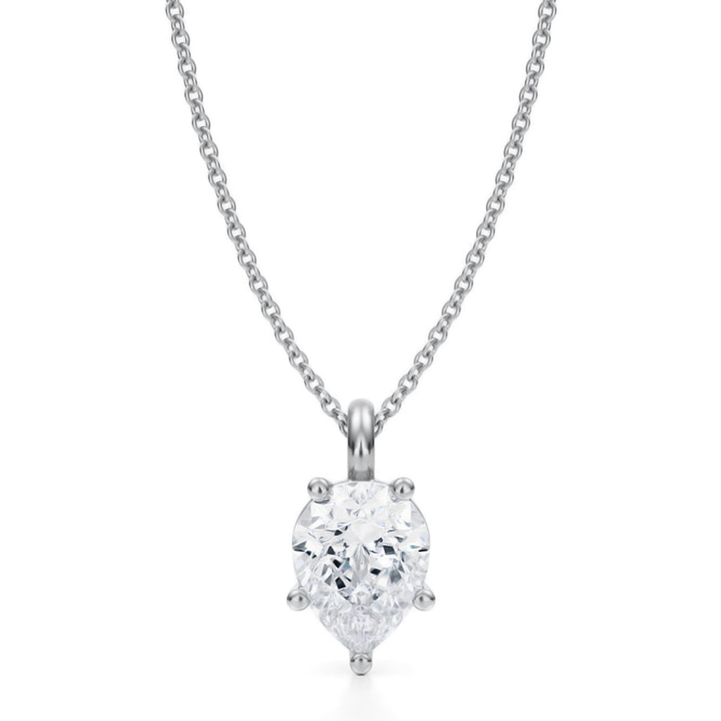 Pear Lab Diamond Prong Pendant Necklace 14K White Gold (2.00ct)