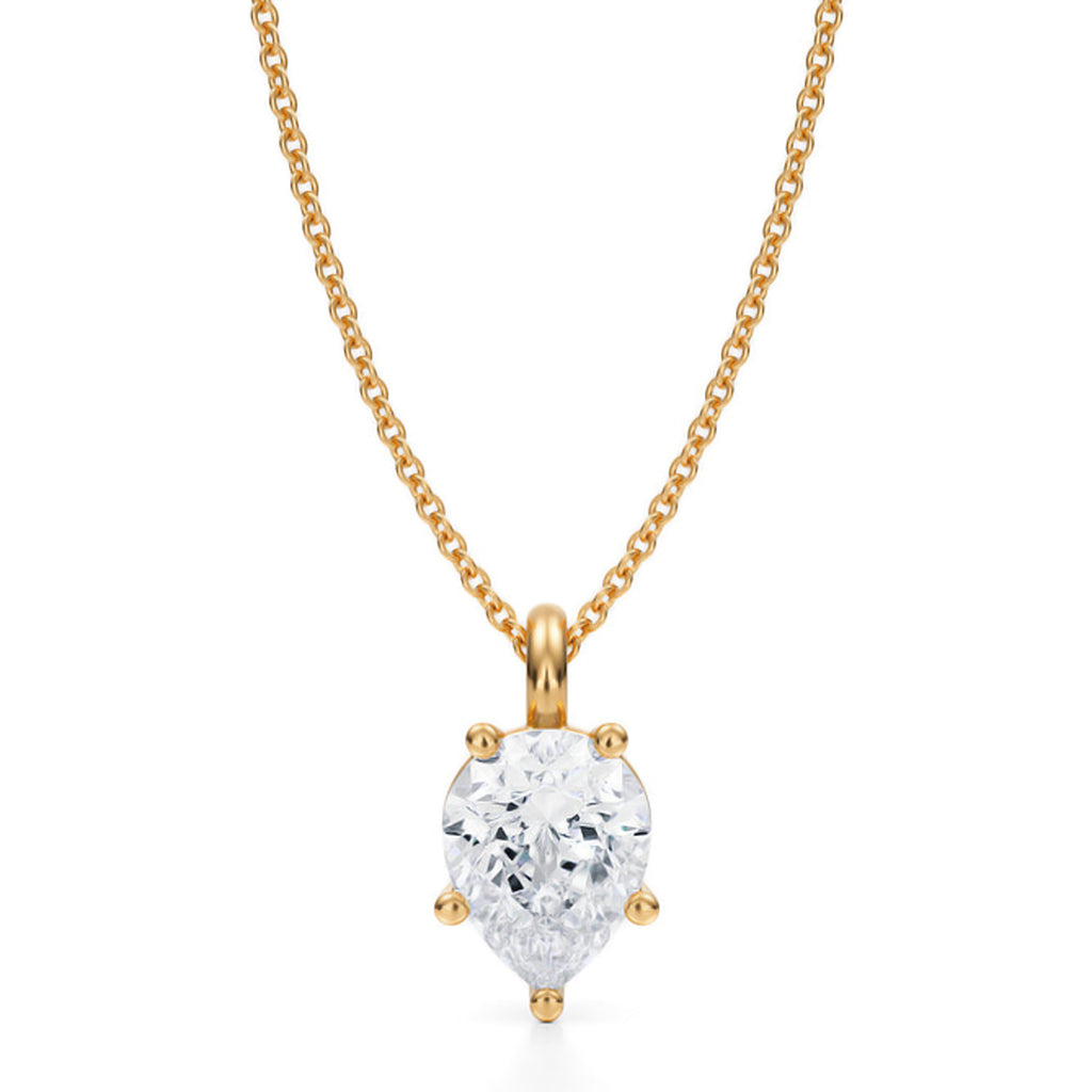 Pear Lab Diamond Prong Pendant Necklace 14K Yellow Gold (2.00ct)