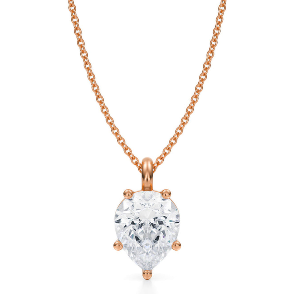 Pear Solitaire Lab Diamond Pendant Necklace 14K Rose Gold (2.50ct)
