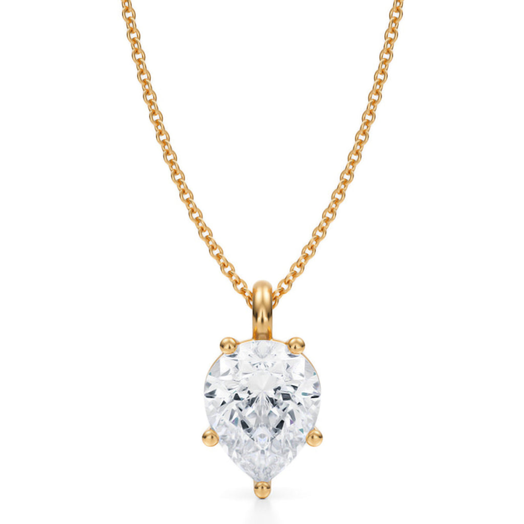 Pear Solitaire Lab Diamond Pendant Necklace 14K Yellow Gold (2.50ct)