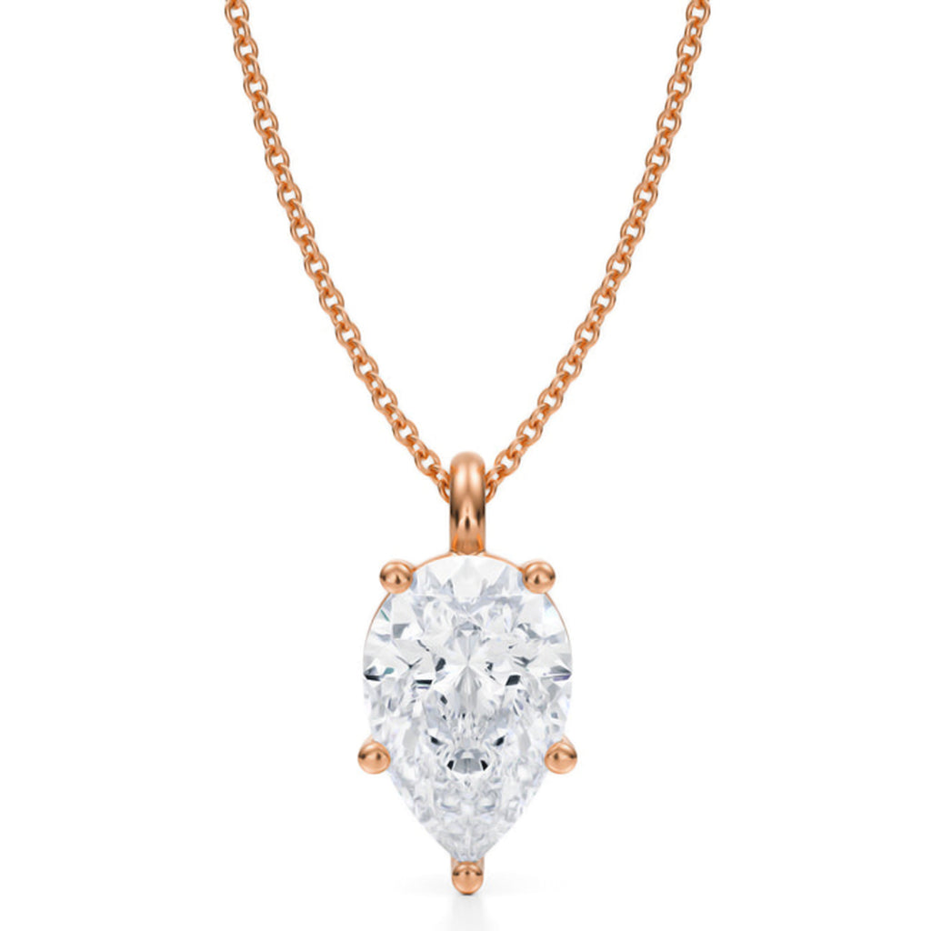 Pear Lab Diamond Prong Pendant Necklace 14K Rose Gold (3.00ct)