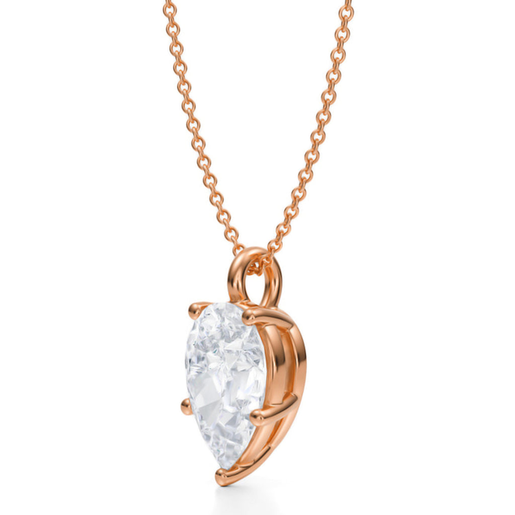 Pear Lab Diamond Prong Pendant Necklace 14K Rose Gold (3.00ct)