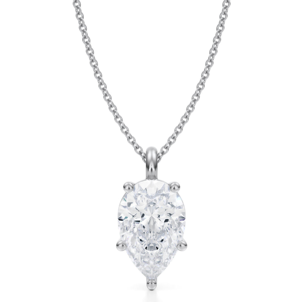 Pear Lab Diamond Prong Pendant Necklace 14K White Gold (3.00ct)