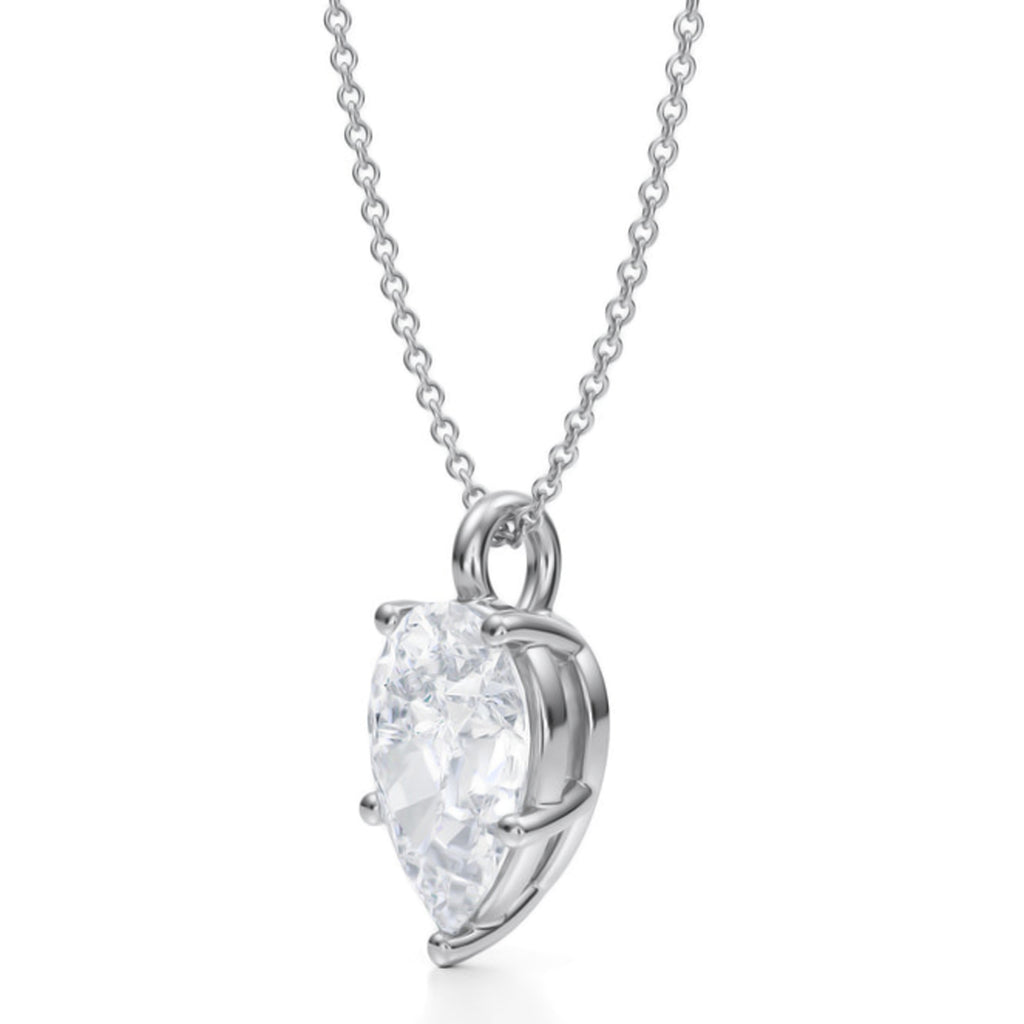 Pear Lab Diamond Prong Pendant Necklace 14K White Gold (3.00ct)
