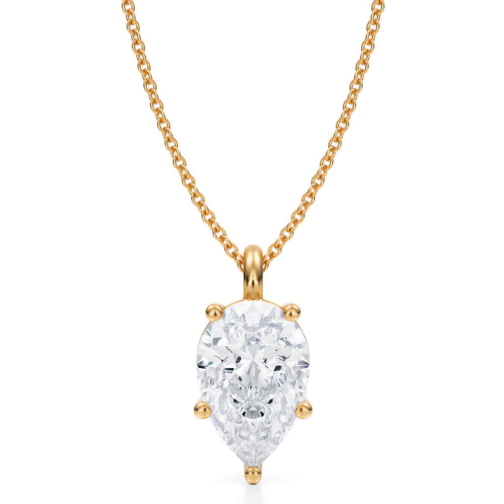 Pear Lab Diamond Prong Pendant Necklace 14K Yellow Gold (3.00ct)