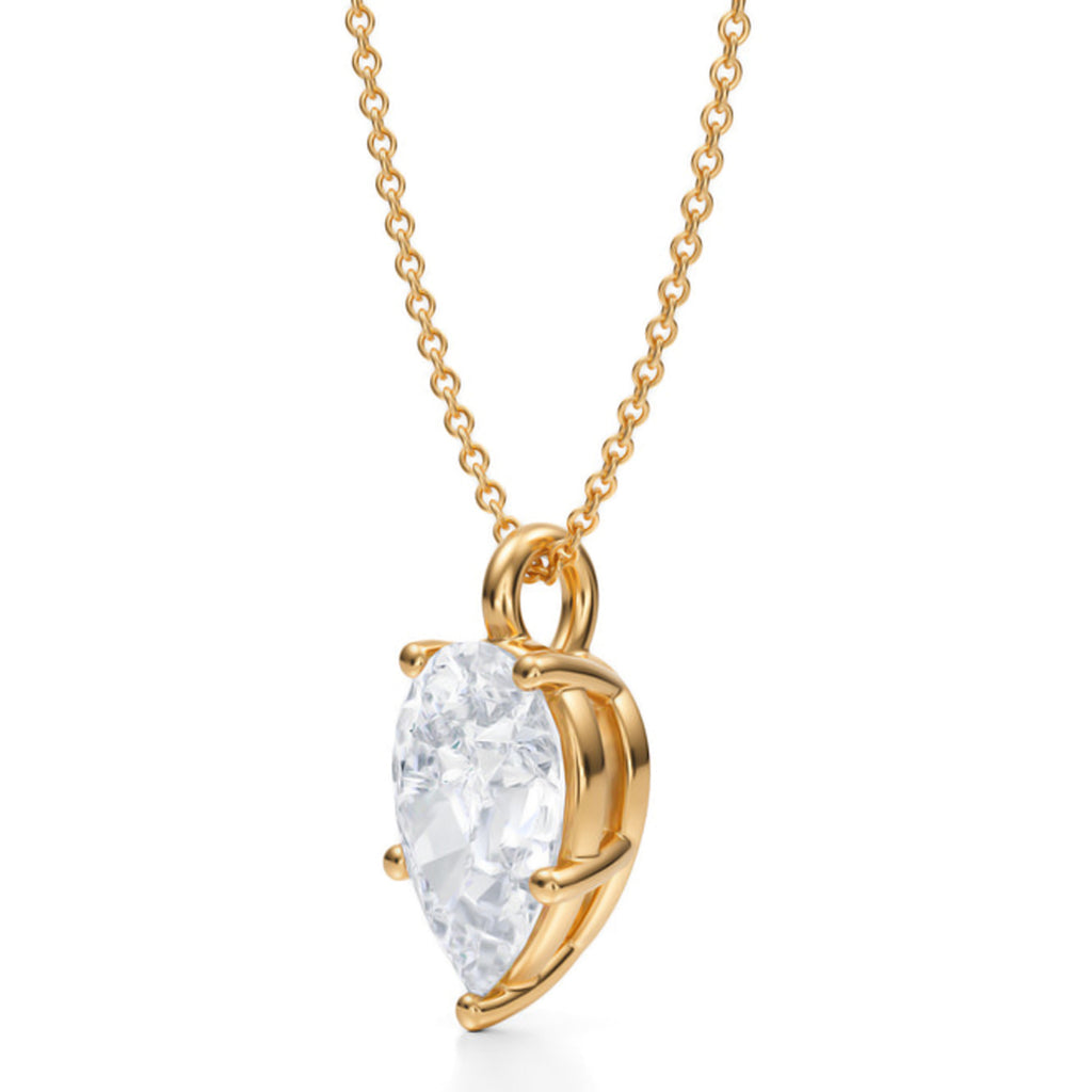 Pear Lab Diamond Prong Pendant Necklace 14K Yellow Gold (3.00ct)