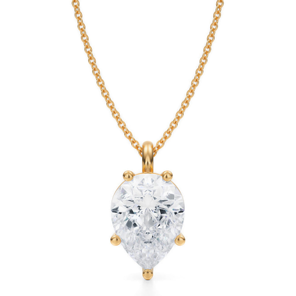 Pear Solitaire Lab Diamond Pendant Necklace 14K Yellow Gold (3.50ct)